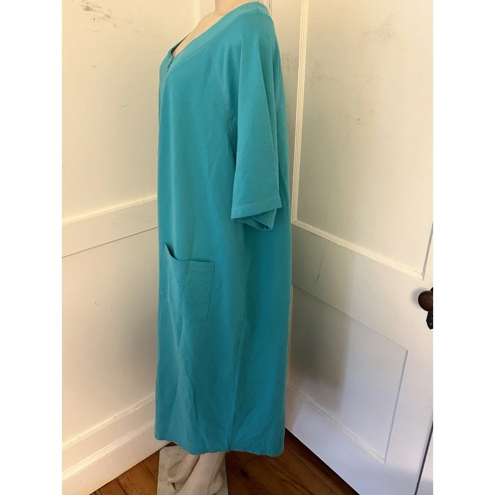 DREAMS & CO ROBE SIZE 1X 22/24 POCKETS FULL ZIP Green Housecoat Robe Short Slv